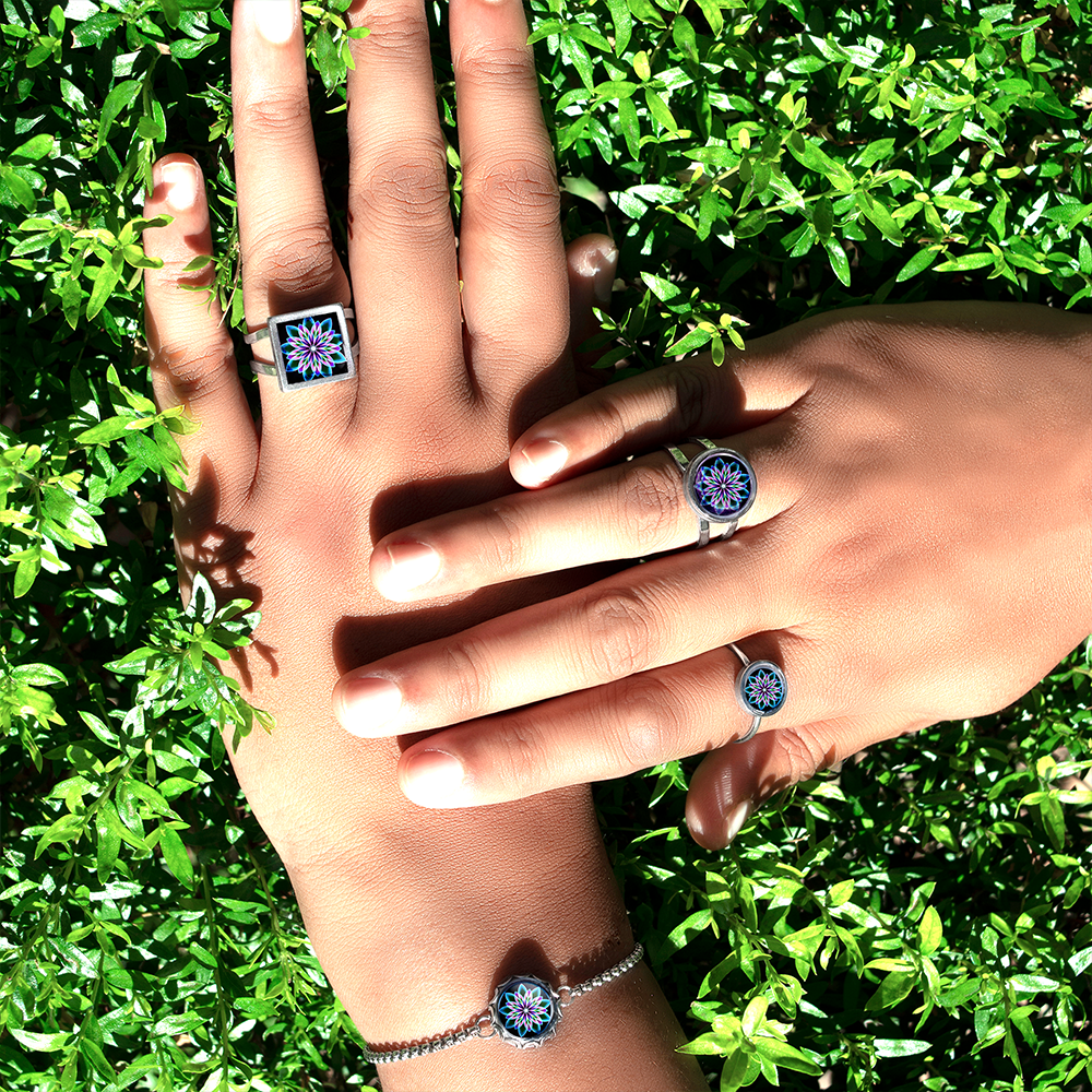 RRR10 - Cabochon Glass Ring- Sacred geometry symbols of healing Arts