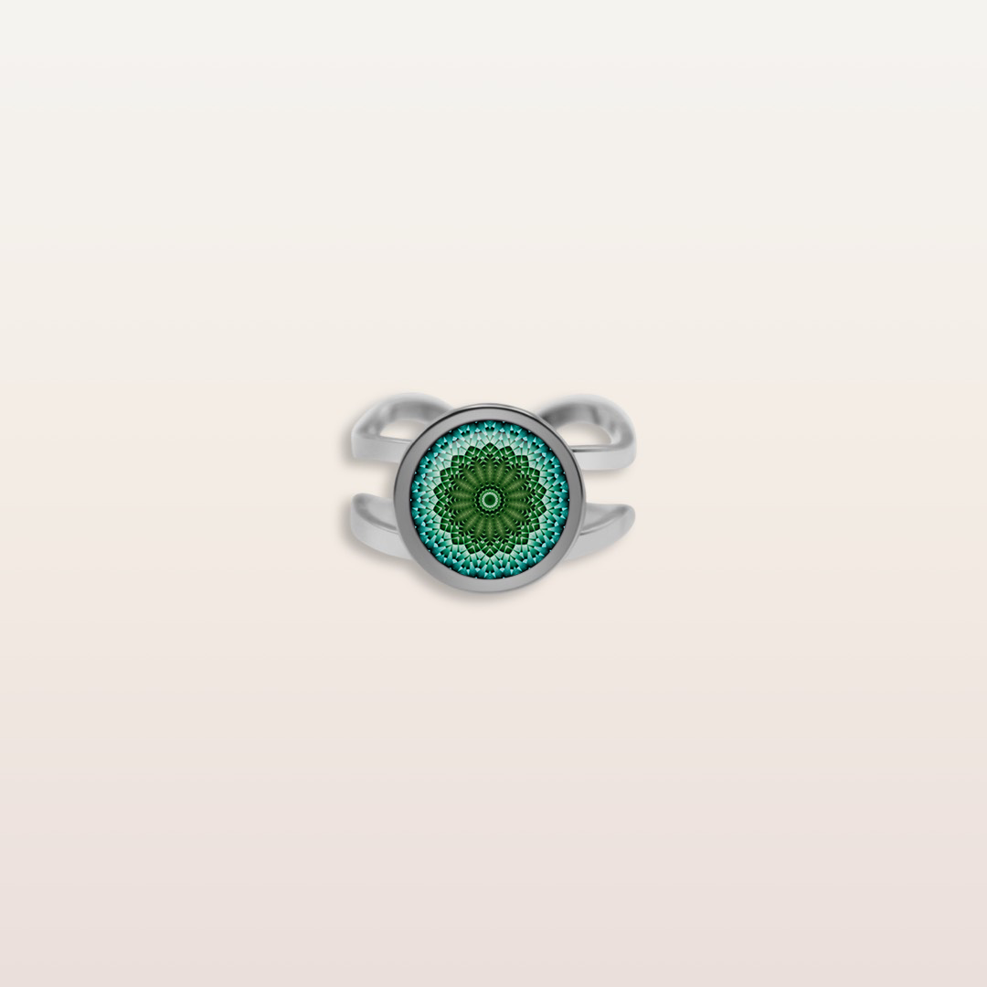 RR12 - Cabochon Glass Ring- Sacred geometry symbols of healing Arts
