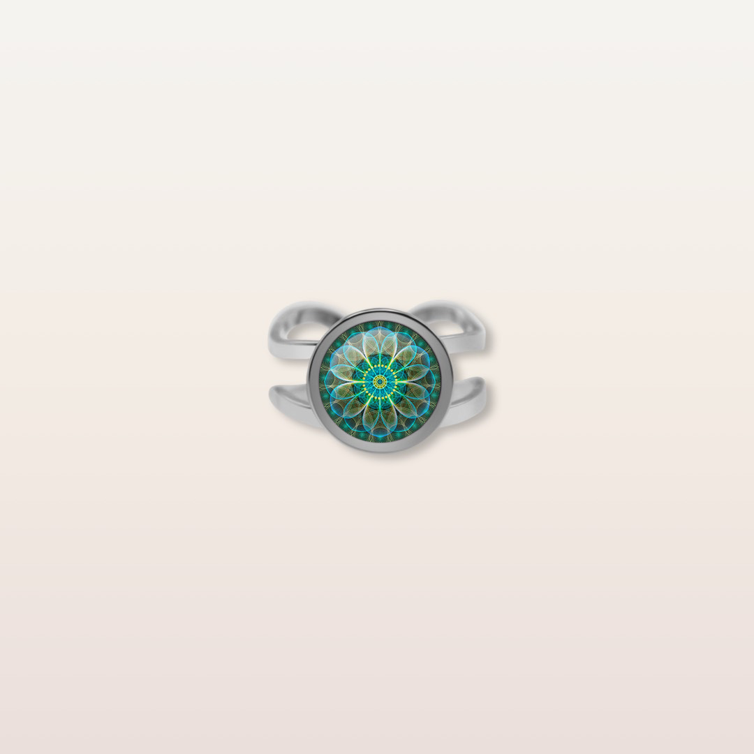 RR5 - Cabochon Glass Ring- Sacred geometry symbols of healing Arts