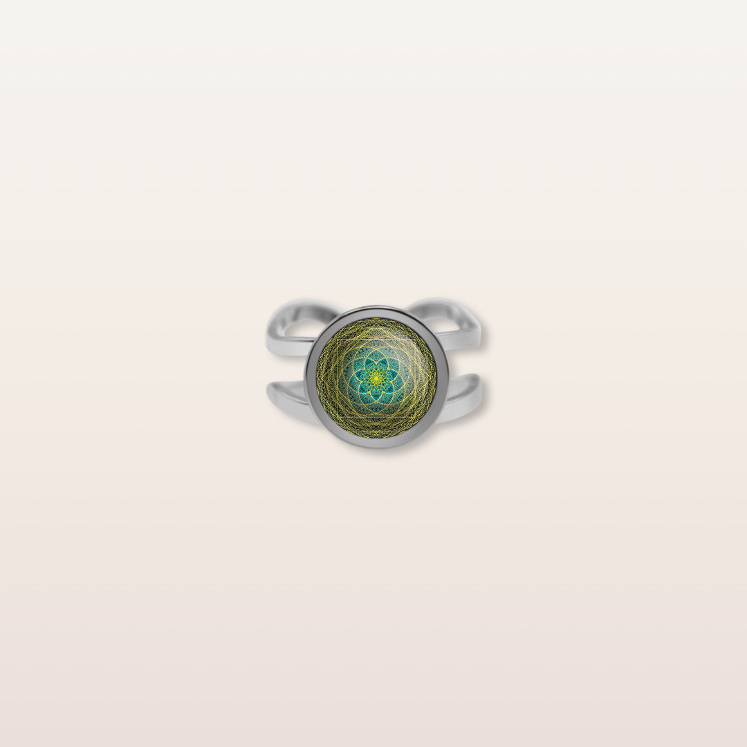 RR7 - Cabochon Glass Ring- Sacred geometry symbols of healing Arts