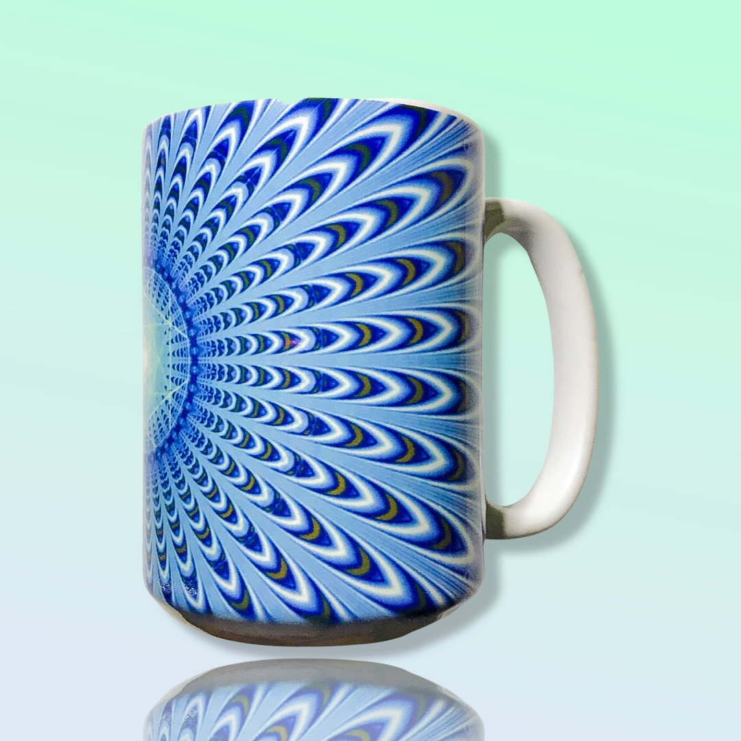 Blue Illusion - 15 oz - Ceramic Mug - Sacred Geometry Symbols of Healing Arts - Zurhy