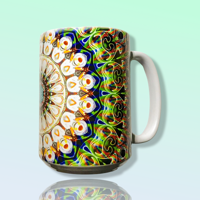 Dream - 15 oz - Ceramic Mug - Sacred Geometry Symbols of Healing Arts - Zurhy