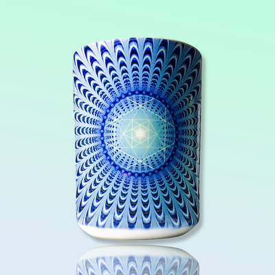 Blue Illusion - 15 oz - Ceramic Mug - Sacred Geometry Symbols of Healing Arts - Zurhy