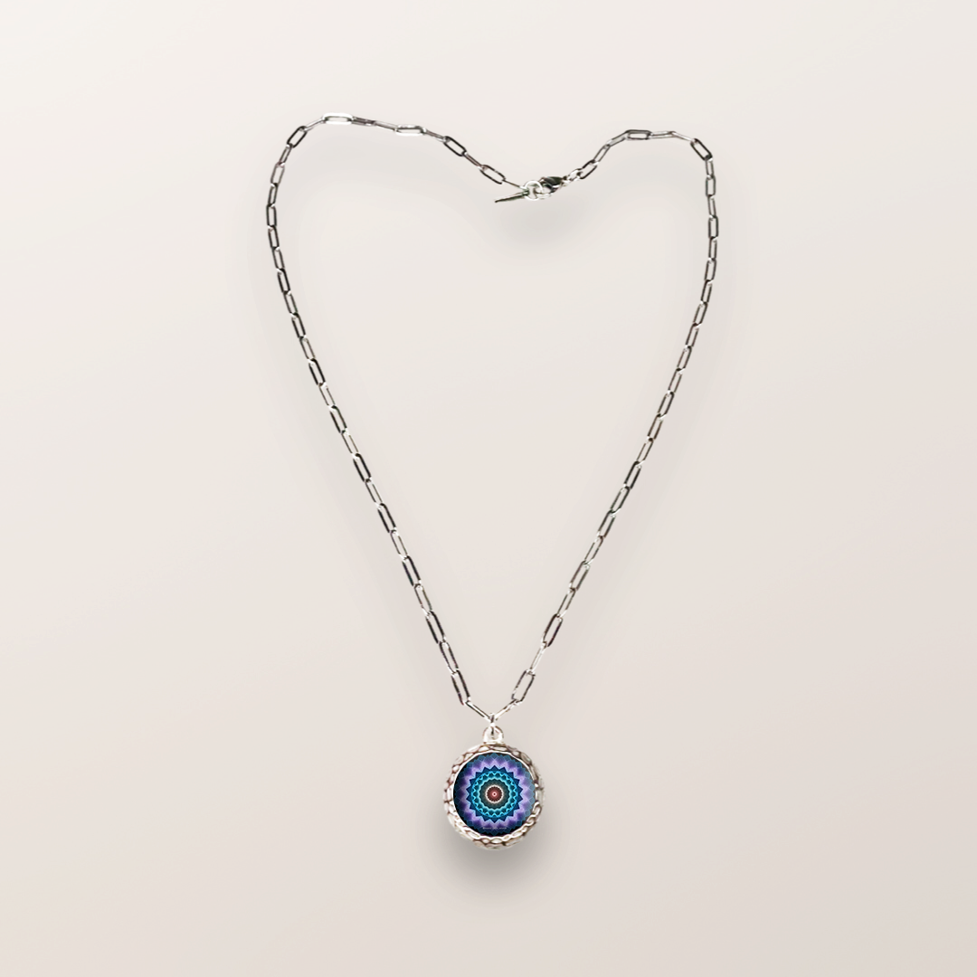 J3 - Balance and Stability - Cabochon Glass Necklace - Sacred geometry symbols of healing Arts