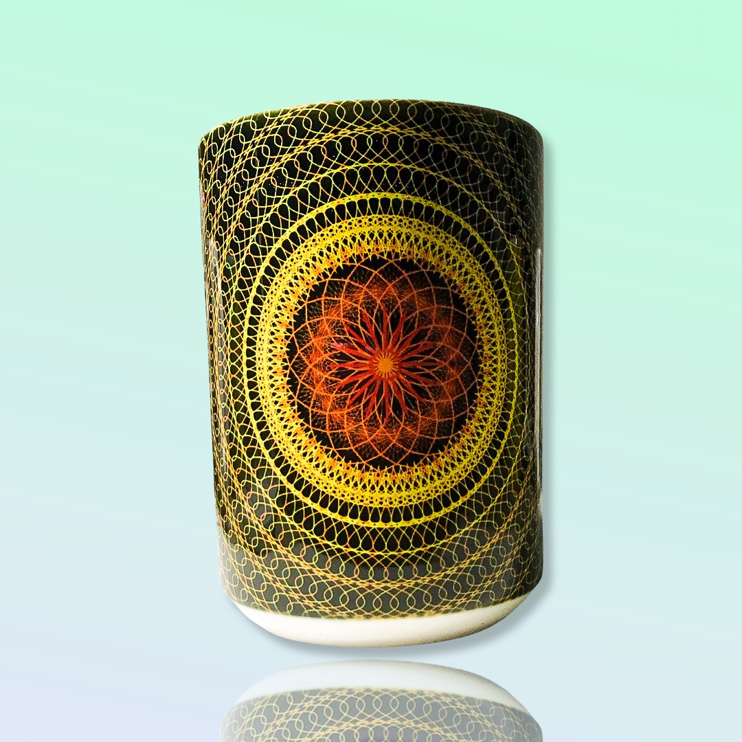 Golden Nest - 15 oz - Ceramic Mug - Sacred Geometry Symbols of Healing Arts - Zurhy