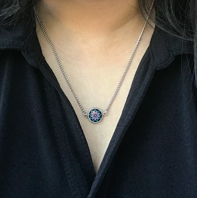 H7 - Divine Connection - Cabochon Glass Hypoallergenic Necklace - Sacred geometry symbols of healing Arts