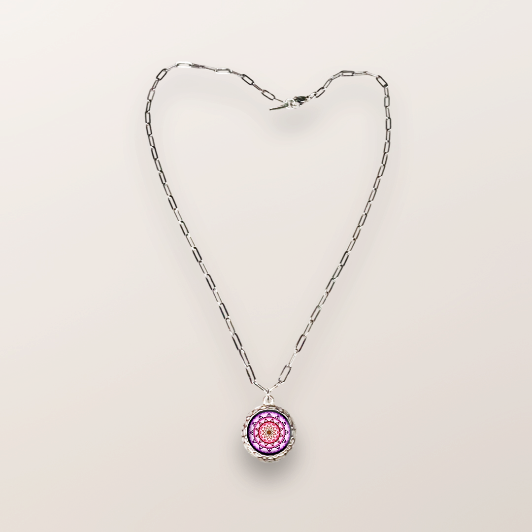 J18 - Love - Cabochon Glass Necklace - Sacred geometry symbols of healing Arts