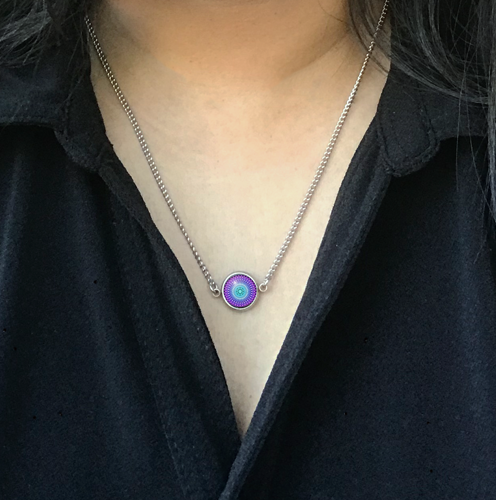 H20 - Protection - Cabochon Glass Hypoallergenic Necklace - Sacred geometry symbols of healing Arts