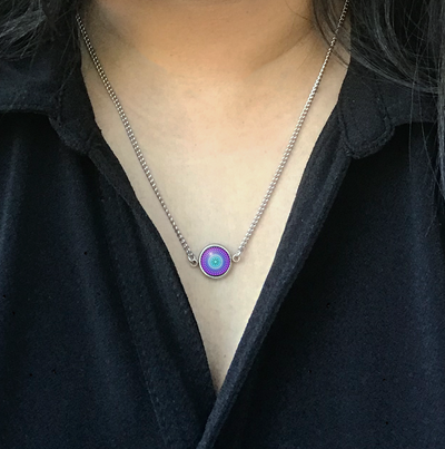 H20 - Protection - Cabochon Glass Hypoallergenic Necklace - Sacred geometry symbols of healing Arts