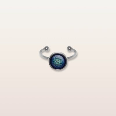 R11 - Cabochon Glass Ring- Sacred geometry symbols of healing Arts