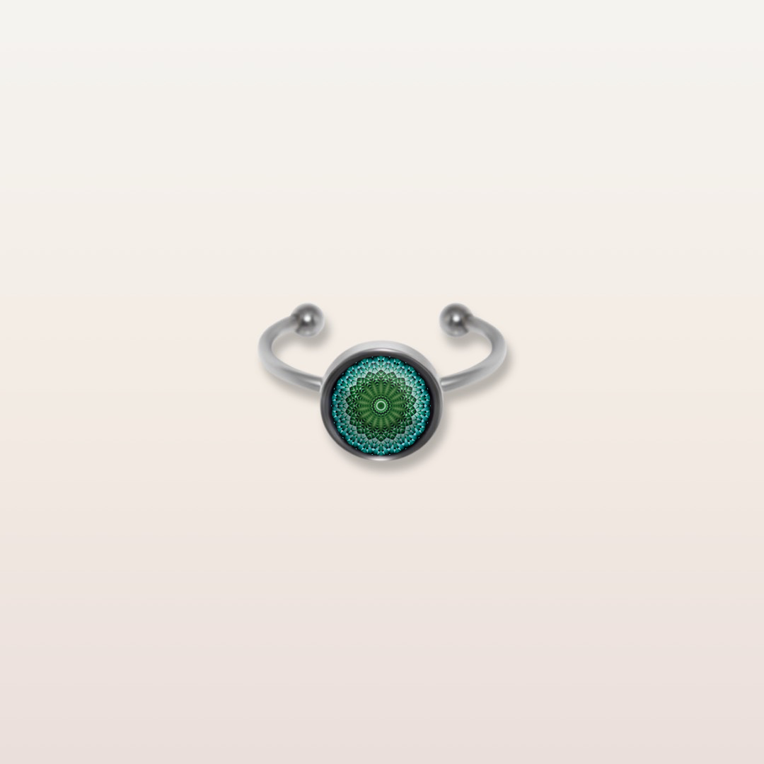 R12 - Cabochon Glass Ring- Sacred geometry symbols of healing Arts