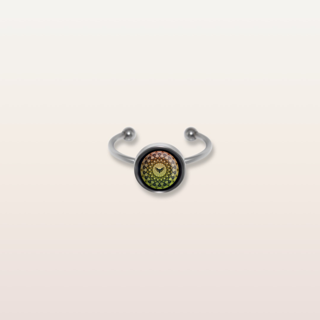 R2 - Cabochon Glass Ring- Sacred geometry symbols of healing Arts