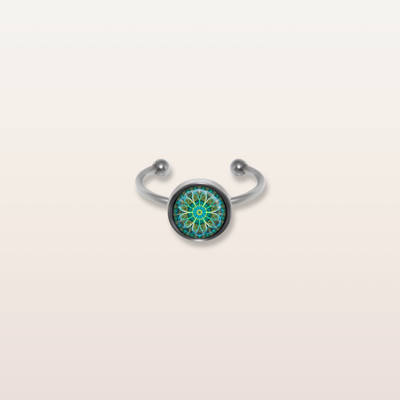 R5 - Cabochon Glass Ring- Sacred geometry symbols of healing Arts