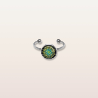 R7 - Cabochon Glass Ring- Sacred geometry symbols of healing Arts