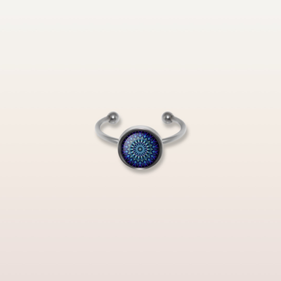 R9 - Cabochon Glass Ring- Sacred geometry symbols of healing Arts