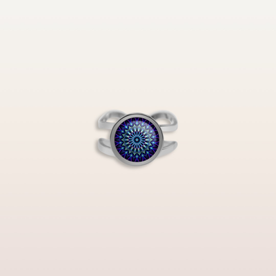 RR9 - Cabochon Glass Ring- Sacred geometry symbols of healing Arts