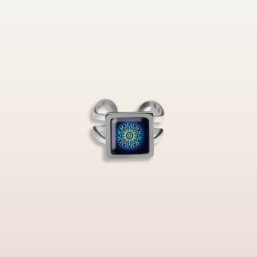 RRR11 - Cabochon Glass Ring- Sacred geometry symbols of healing Arts