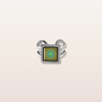 RRR6 - Cabochon Glass Ring- Sacred geometry symbols of healing Arts