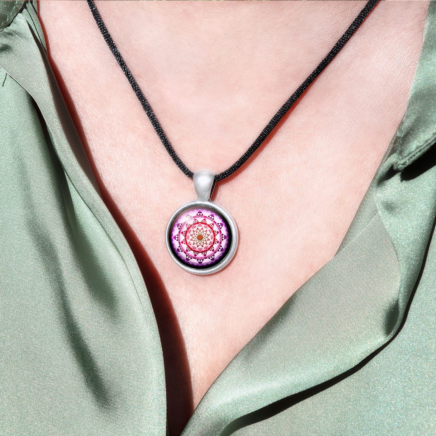 N6 - Love - Cabochon Glass Necklace - Sacred geometry symbols of healing Arts