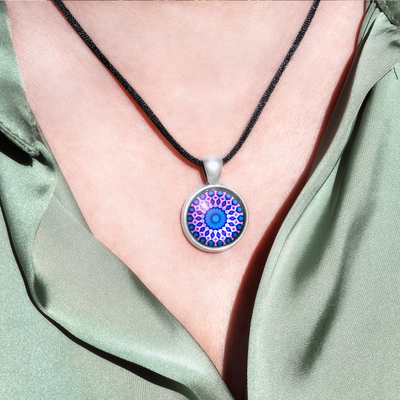 N16 - Intuition - Cabochon Glass Necklace - Sacred geometry symbols of healing Arts