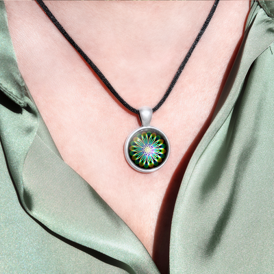 N18 - Gratitude - Cabochon Glass Necklace - Sacred geometry symbols of healing Arts