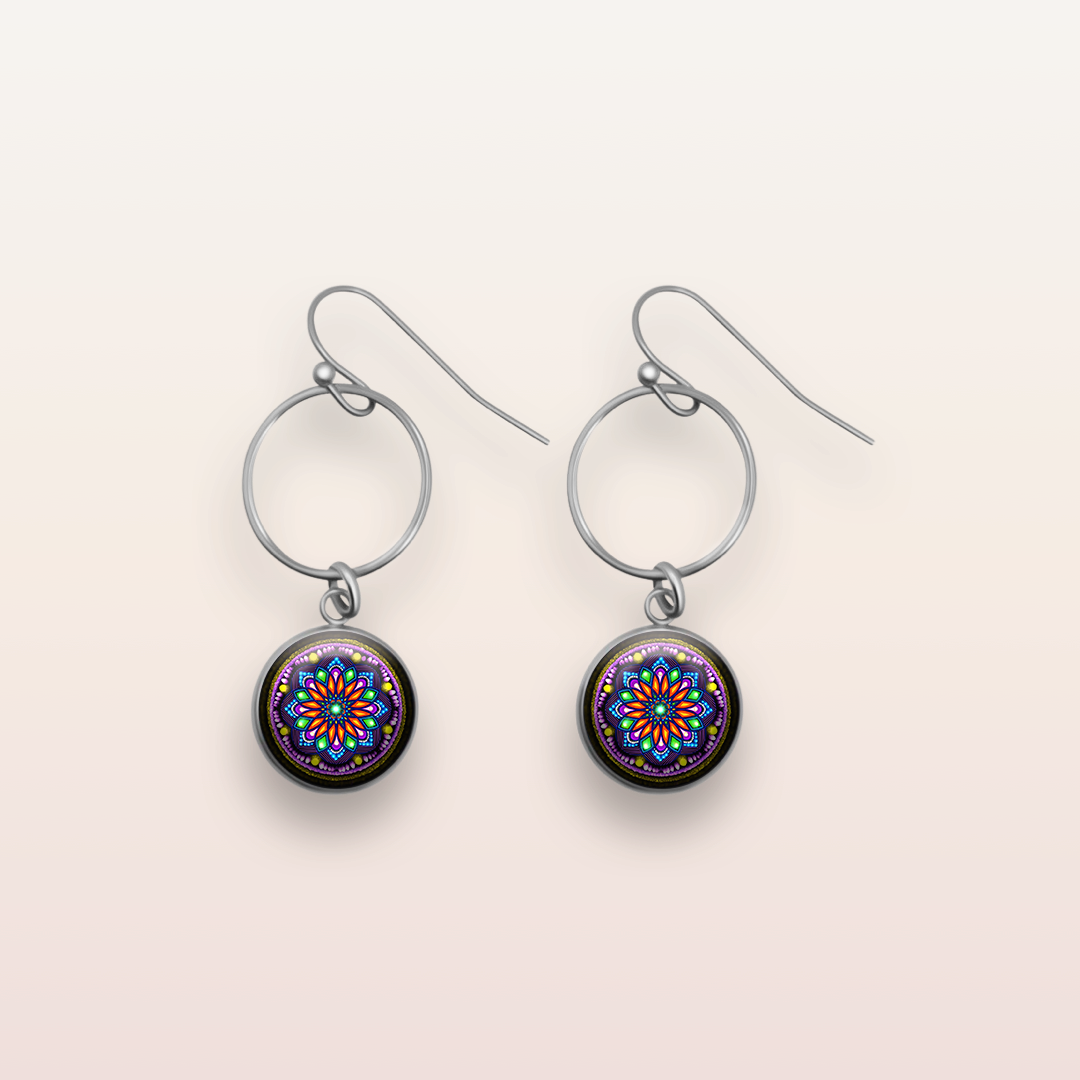 Y16 - Creative Abundance - Zurhy Earring Jewelry -  Sacred Geometry Symbols of Healing Arts - Ball Dot Hook