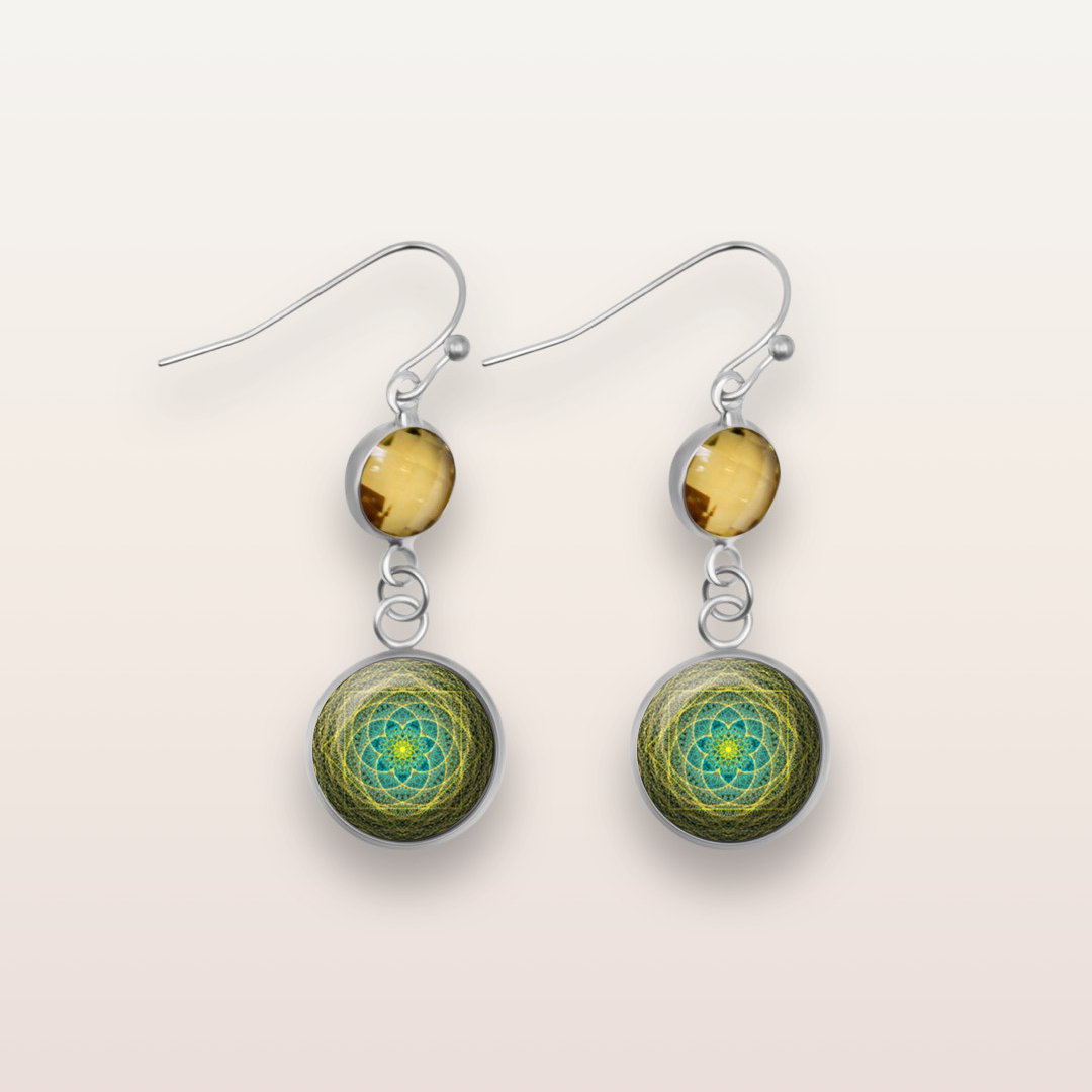Z15 - New Beginnings - Zurhy Earring Jewelry -  Sacred Geometry Symbols of Healing Arts - Ball Dot Hook